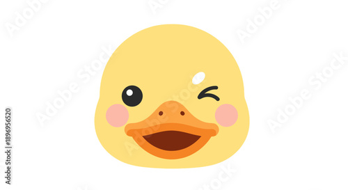 Winking Yellow Duck Face with Rosy Cheeks and Orange Beak.