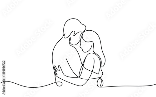 Couple embracing tenderly, romantic hug, simple line art