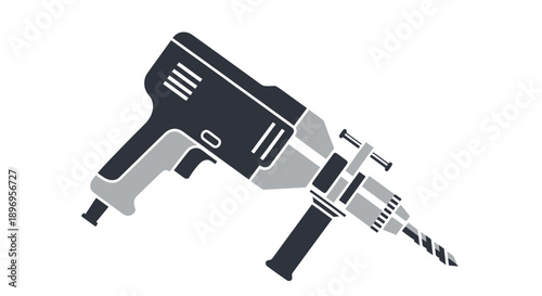 Illustration of a Black and Gray Power Drill with a Drill Bit.