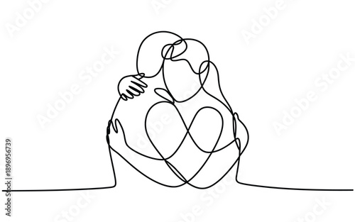 Couple in a tight embrace, love and connection, line art