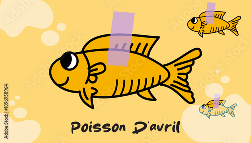 French April Fools Day Concept Poisson d'Avril Paper Fish with Tape