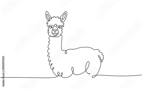 Llama One Line Art Drawing, Cute Animal Design Element