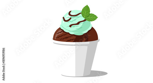 Refreshing Mint Chocolate Ice Cream Dessert with Drizzle and Fresh Leaves.