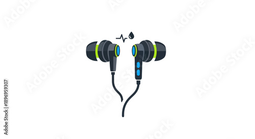 Pair of Black and Blue In-Ear Headphones with Cables.