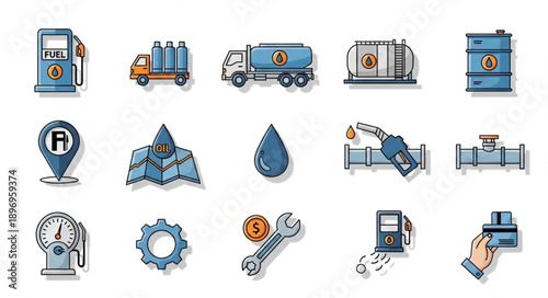 Collection of fuel and energy related icons and symbols.