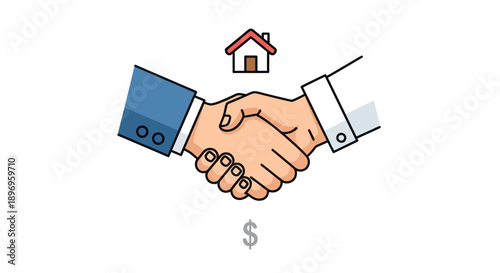 Handshake Deal with House and Dollar Sign Real Estate Agreement.
