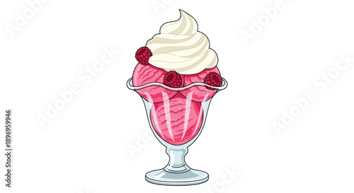 Delicious Pink Ice Cream Sundae with Whipped Cream and Cherries.
