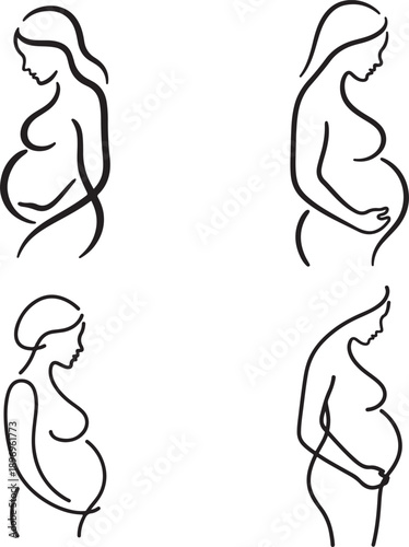 Four Line Art Silhouettes of Pregnant Women pregnancy