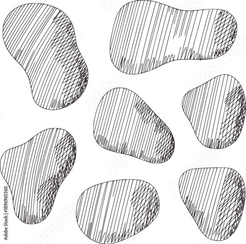 Hand Drawn Organic Shapes With Diagonal Hatching Texture handdrawn
