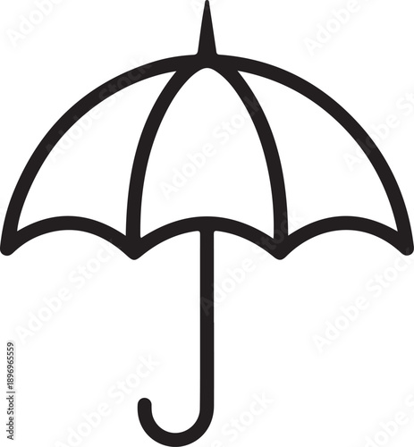 A silhouette of a classic closed umbrella with a hook handle and pointed tip