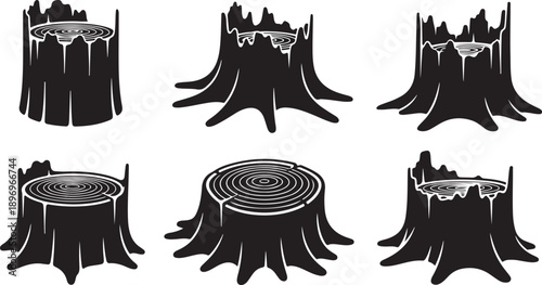 Tree Stump Illustrations in Black and White Style