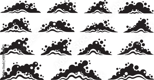 Black and white wave silhouettes on clean white background