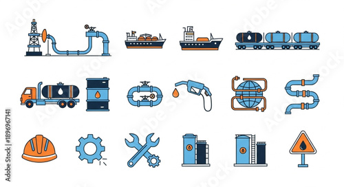 Collection of oil and gas industry icons and symbols.