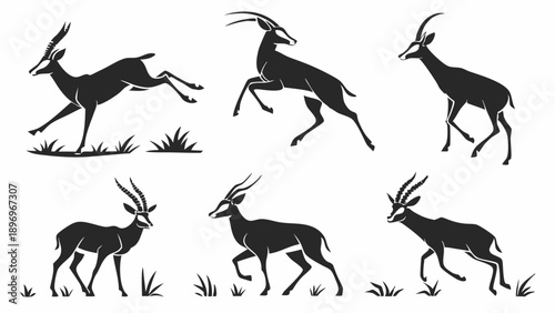 Black Sable Antelope Silhouettes Set Dynamic Wildlife Poses for Safari Travel Brochures and Nature Website Design
