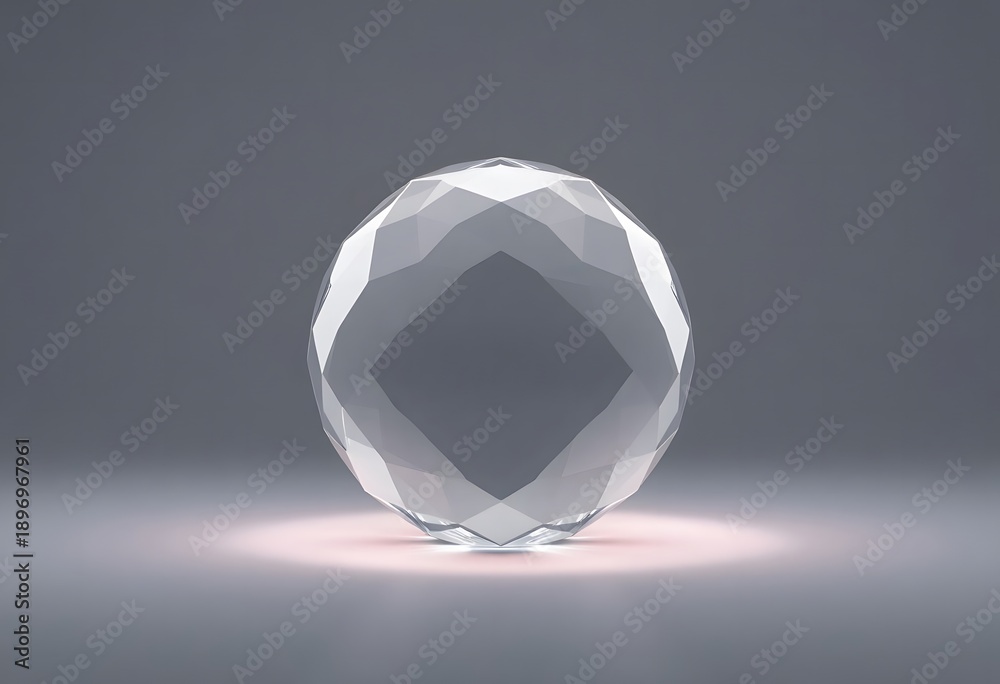 Naklejka premium Faceted transparent crystal ball on grey floor