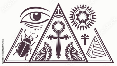 Ancient Egyptian Symbols Pyramid Eye Ankh Scarab Mystical Esoteric Design for Spiritual Branding and Occult Web Graphics