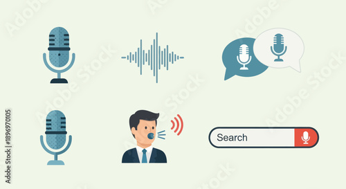 Collection of Icons Representing Voice Search and Audio Recording Technology.