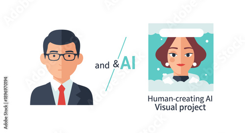 Illustration of a Man and Woman Representing AI Collaboration.