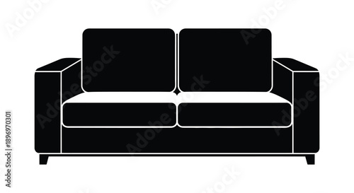 A minimalist black silhouette of a modern two seater sofa showcasing its simple geometric form silhouette high quality professional