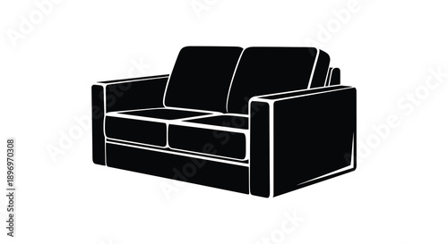 A minimalist depiction of a modern two seater sofa against a white background rendered as a silhouette high quality