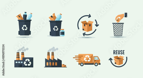 Collection of Recycling and Reuse Icons Illustrating Environmental Sustainability.