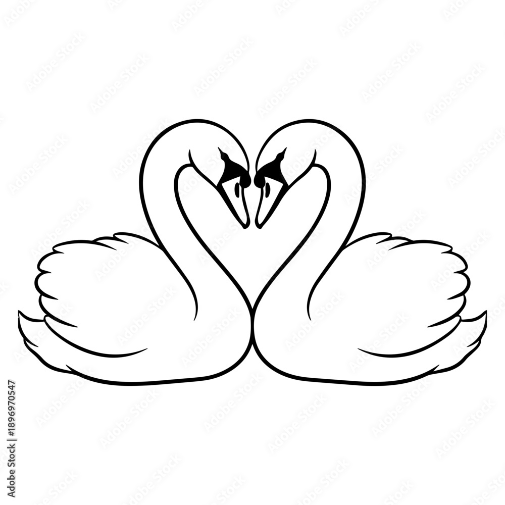 Obraz premium Heart-Shaped Swans—Romantic Coloring Page