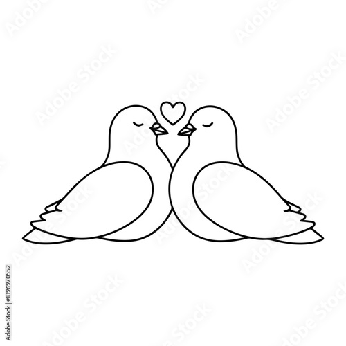 Pair of Doves with Heart—Love Symbol Coloring Page