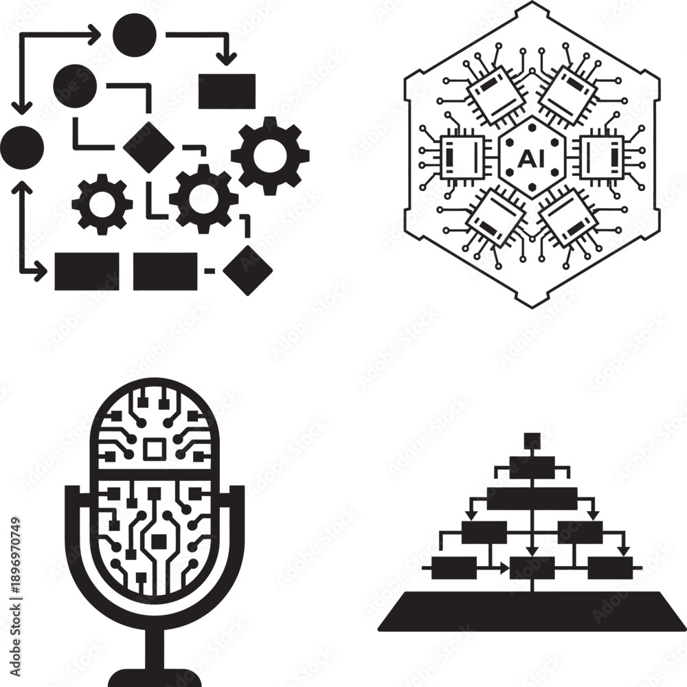 Fototapeta premium Different types of Artificial Intelligence Icons