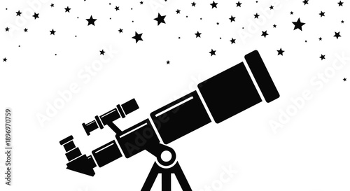 A detailed depiction of a telescope against a starry night sky showcasing a striking black silhouette high quality