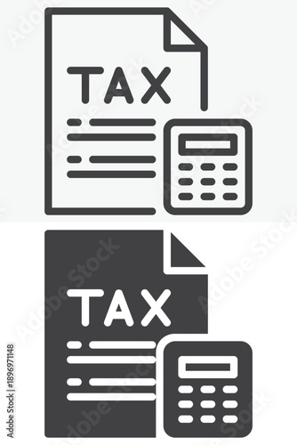 Tax payment receipt icon set in different style. Line and outline with solid version, editable stroke vector icon sign and symbol. Paid taxes confirmation icon.