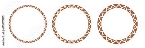 Eethnic circular frames with Aztec ornament. Tribal borders with geometric motif. Vector