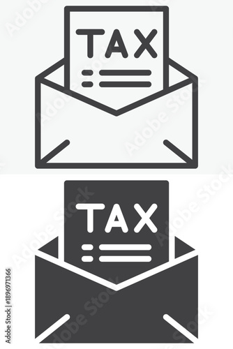 Tax letter envelope icon set in different style. Line and outline with solid version, editable stroke vector icon sign and symbol. Official tax mail icon.