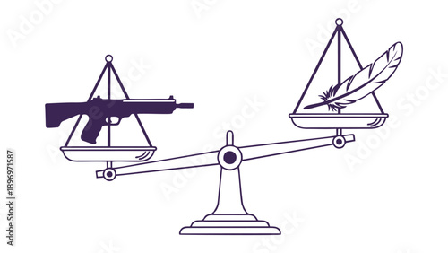 Weighing Gun Rights Against Free Speech Iconic Balance Scale Illustration