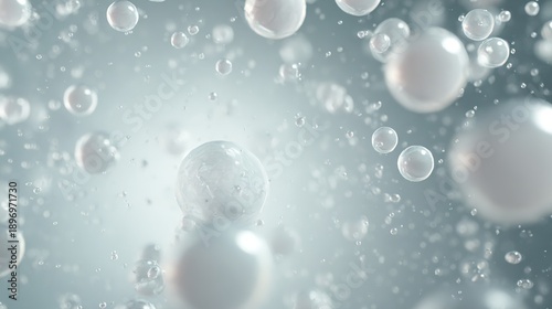 Wallpaper Mural Bubbles of Purity: An ethereal composition of floating bubbles, each shimmering with a pristine translucence, drift weightlessly in a serene, gradient-toned space. Torontodigital.ca