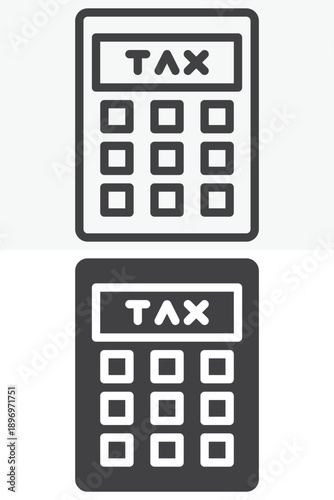 Tax calculator device icon set in different style. Line and outline with solid version, editable stroke vector icon sign and symbol. Tax calculation finance icon.