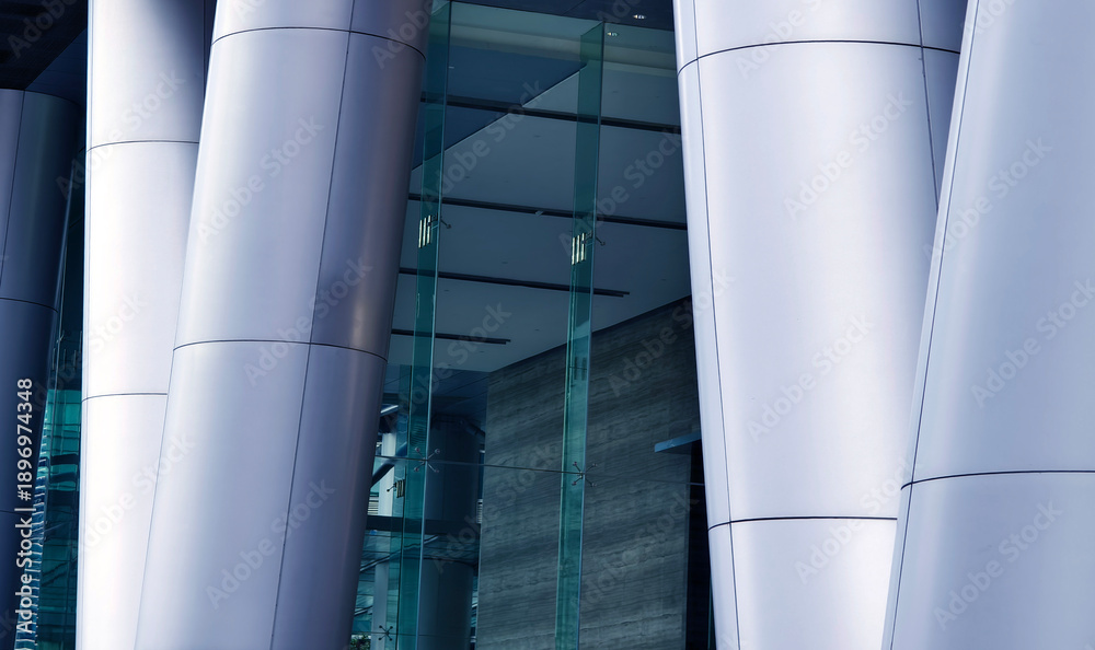 Fototapeta premium Detailed view of sleek steel and glass facade