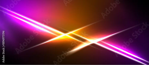 Bright vibrant lines intersect. Orange, pink hues dominate dark background. Intense light creates dynamic visual effect.