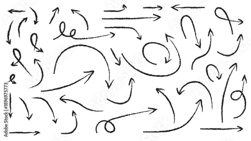 Arrow drawn hand vector line icon set. Sketch pencil texture line scribble arrow icon. Doodle up down arrow symbol Vector illustration set.