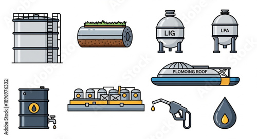 Industrial storage tanks and equipment for oil and gas industry.