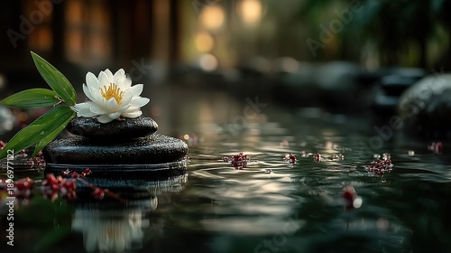 Minimalist spa composition featuring stack of smooth