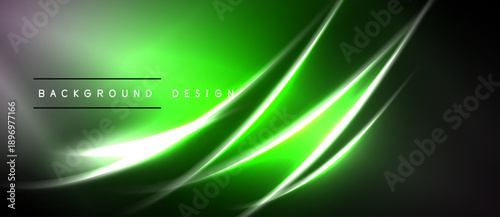 Bright green abstract background. Smooth curves create dynamic visual effect. Dark edges frame vibrant central area. Modern design element.