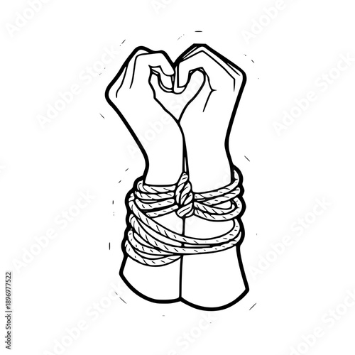 Tied up hands in a powerful gesture of resistance or protest