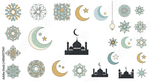 Islamic cultural symbols and motifs collection.