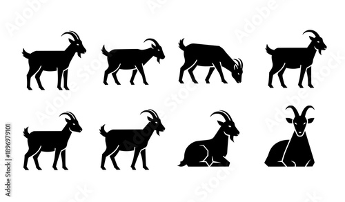 Minimal goat silhouette vector icon set farm animal symbols