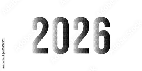 2026 Bitmap effect texture numbers isolated transparent background. Modern 2026 numbers with nostalgia grunge textured  