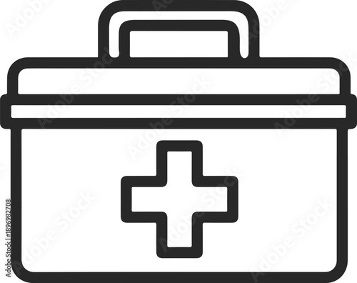 Outline icon of a first aid kit, symbolizing emergency medical care and health assistance