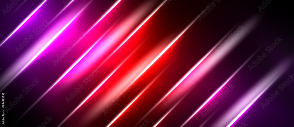 Fototapeta premium Abstract background features vibrant diagonal lines. Colors transition from pink, red, purple creating dynamic visual effect. Smooth gradients dominate composition.