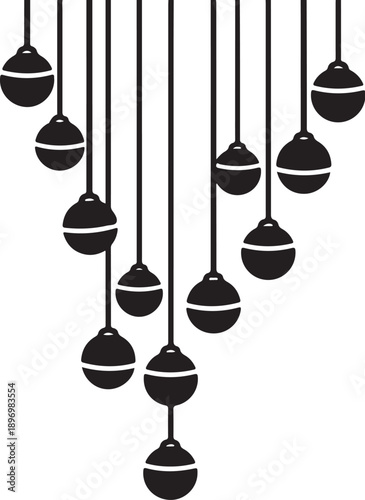 Black and white pendant lights hanging in a row
