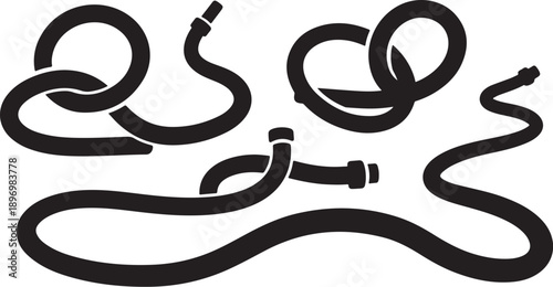 Black Rubber Hose Pipes in a Tangled Mess Formation