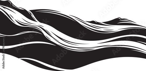 Black and white abstract wavy lines on white background